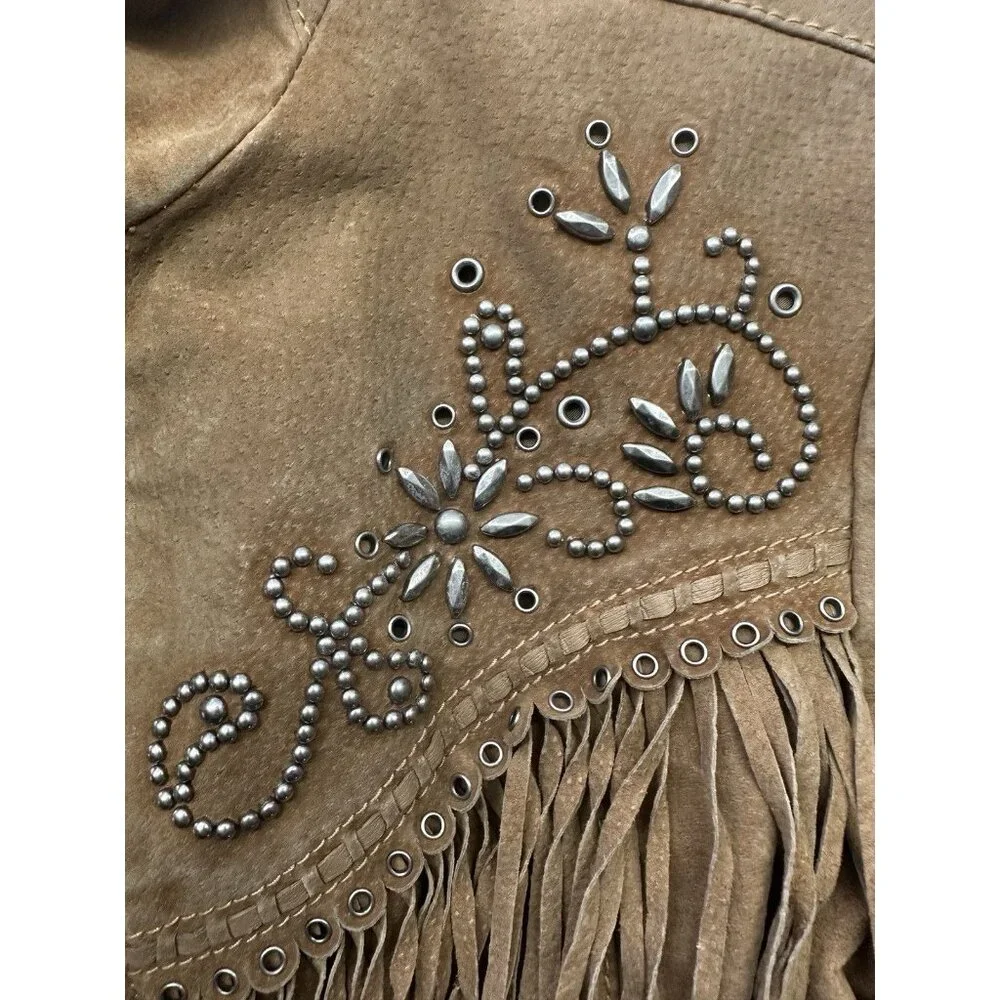 Cripple Creek Black Fringe Leather Suede Western Studded Women's Jacket Rodeo S - Picture 4 of 12